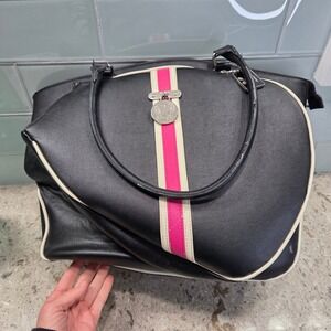 Court Couture Black Pink Cream Stripe Tote Bag Lock Charm Tennis‎ Inspired